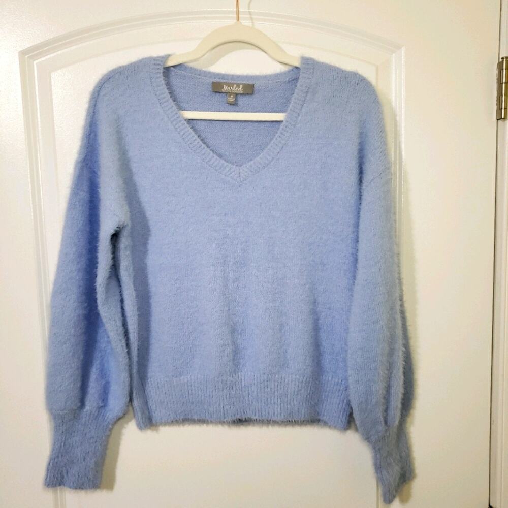 Marled Reunited Clothing Women's V-Neck Balloon Sleeve Pullover Sweater Medium M